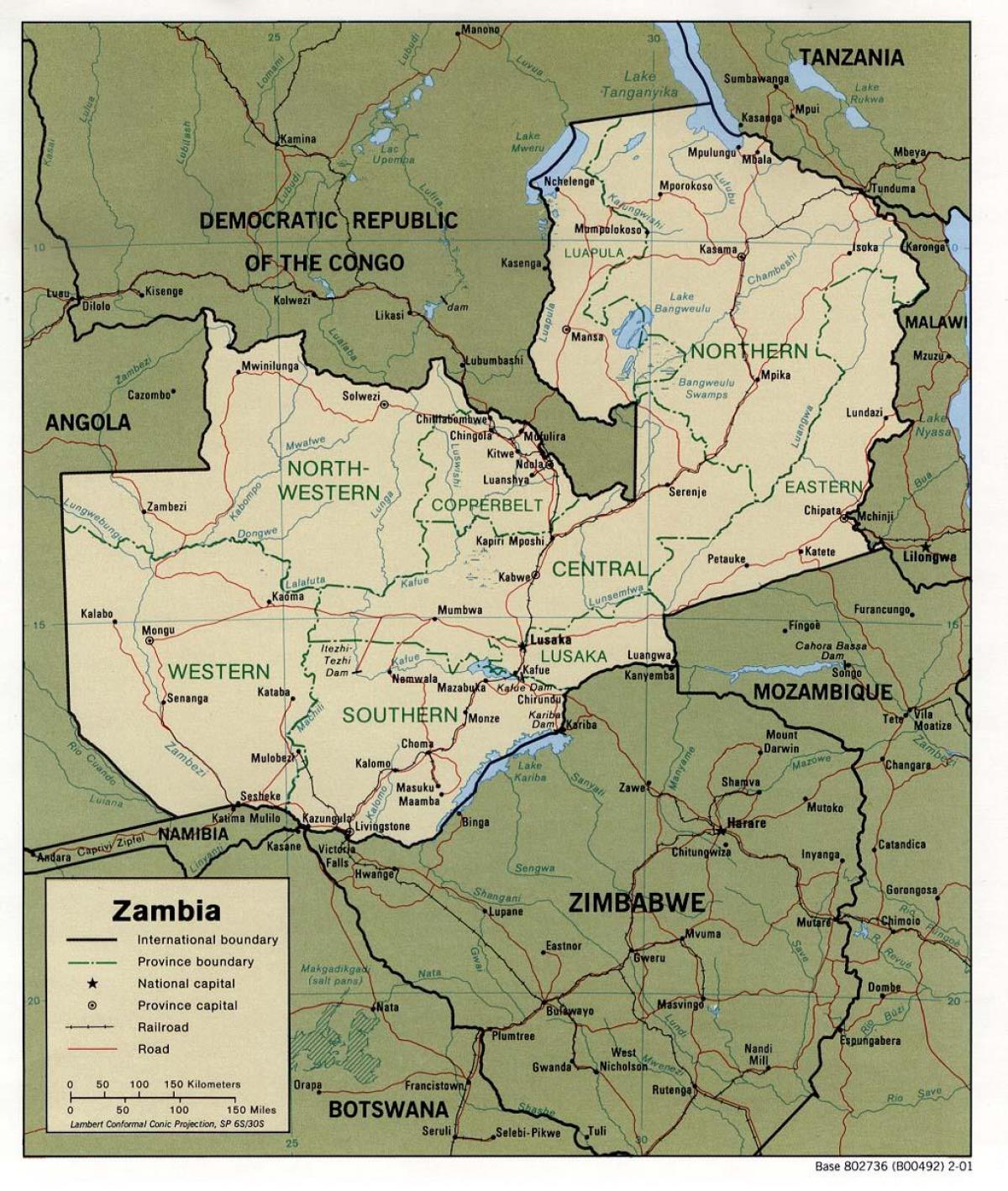Замбия физических характеристик карте