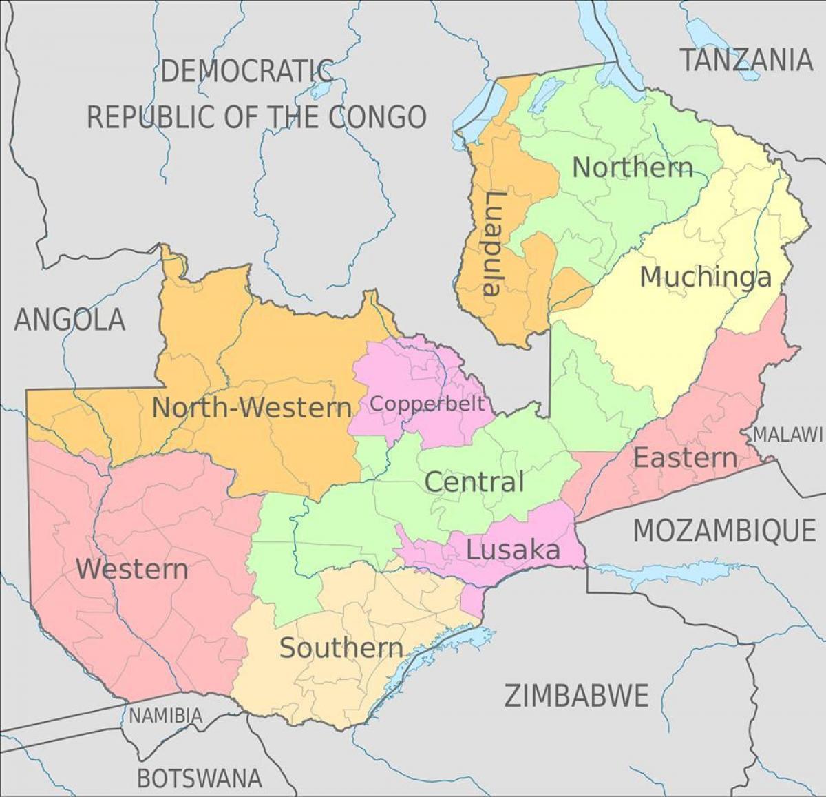 карта Замбии показывает 10 провинций