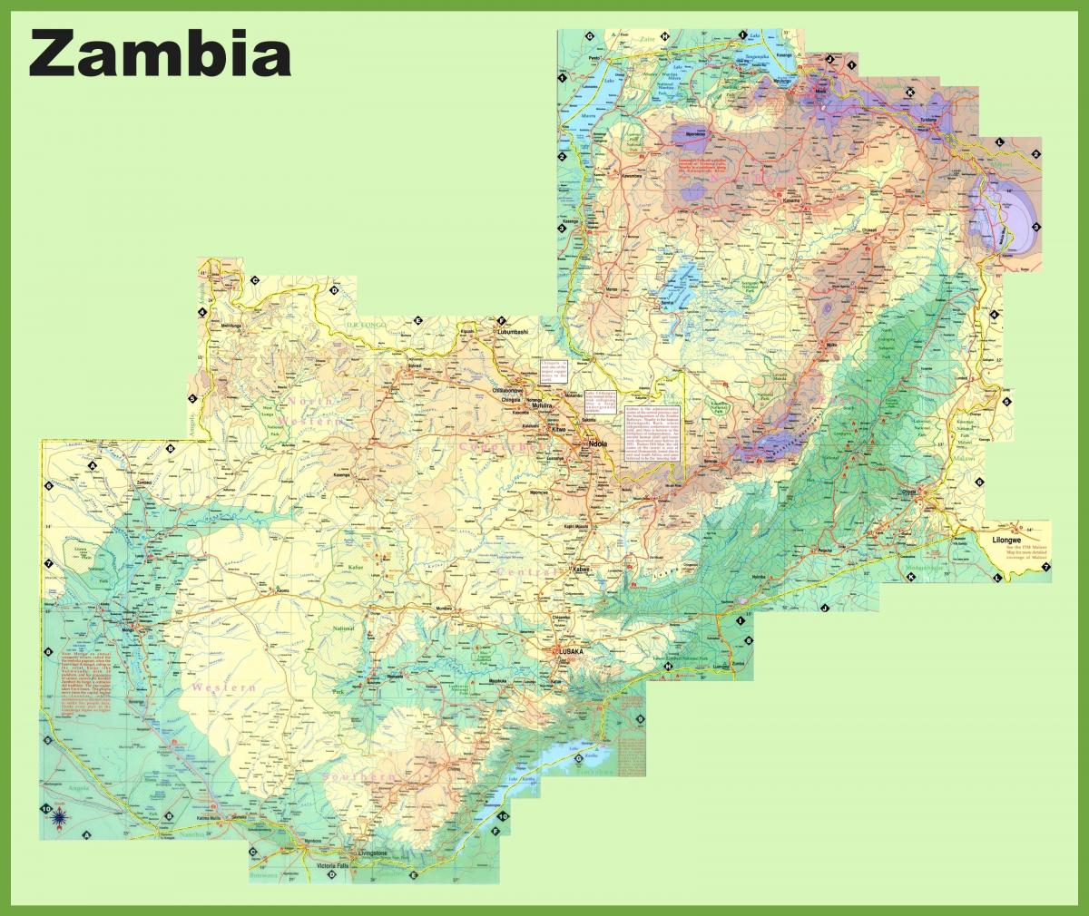 карта Замбии с указанием всех городов