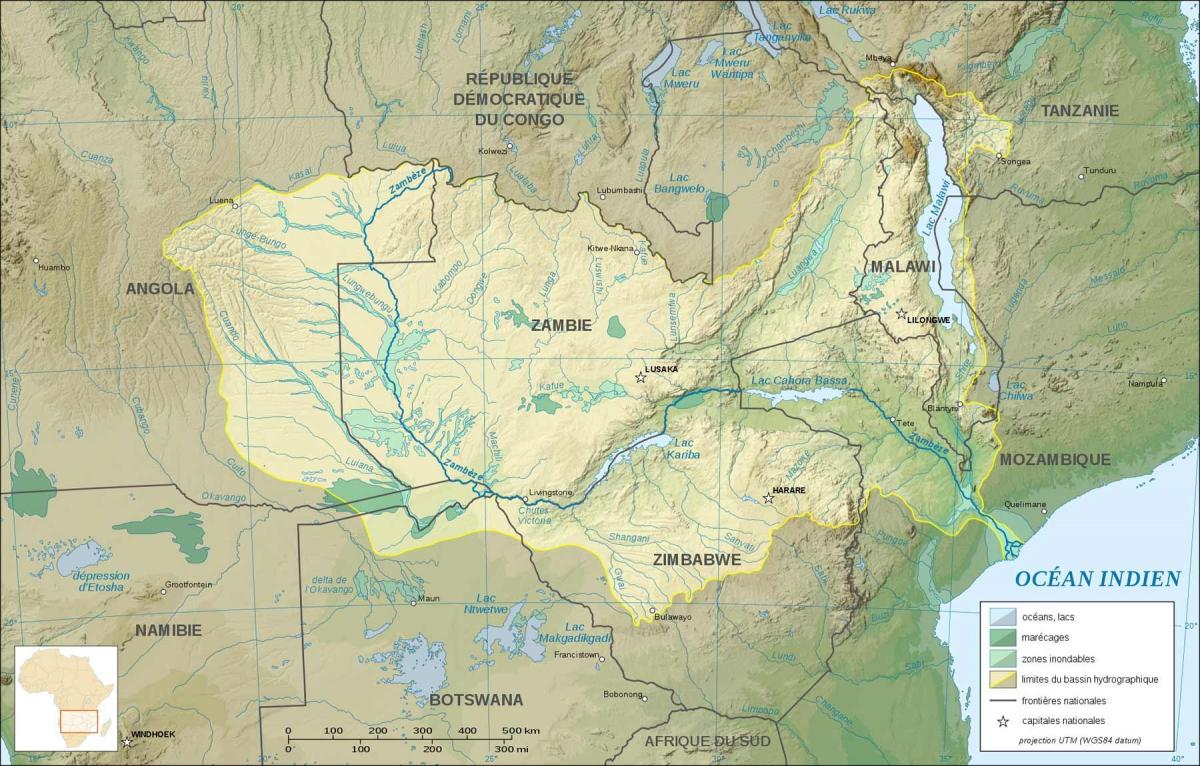 карта Замбии показывая рек и озер