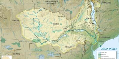 Карта Замбии показывая рек и озер